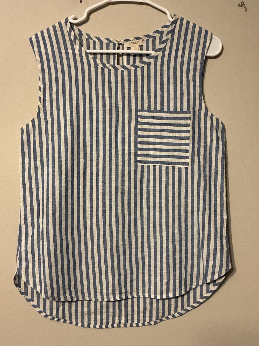 J. Crew Linen/Cotton Blue & White Vertical Stripe Sleeveless Top